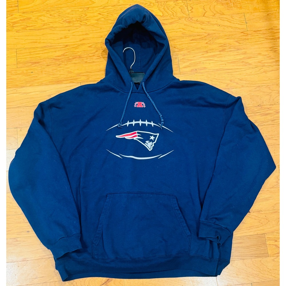 NFL New England Patriots Football Logo Hoodie Navy Blue Mens 2XL